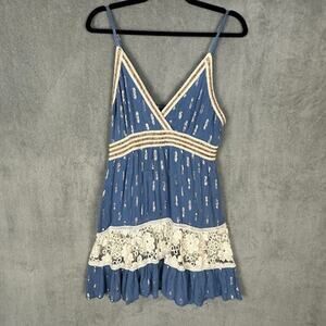 Zury Dress Womens Free Size Blue Gold Metallic Babydoll Festival Boho Beach Mini